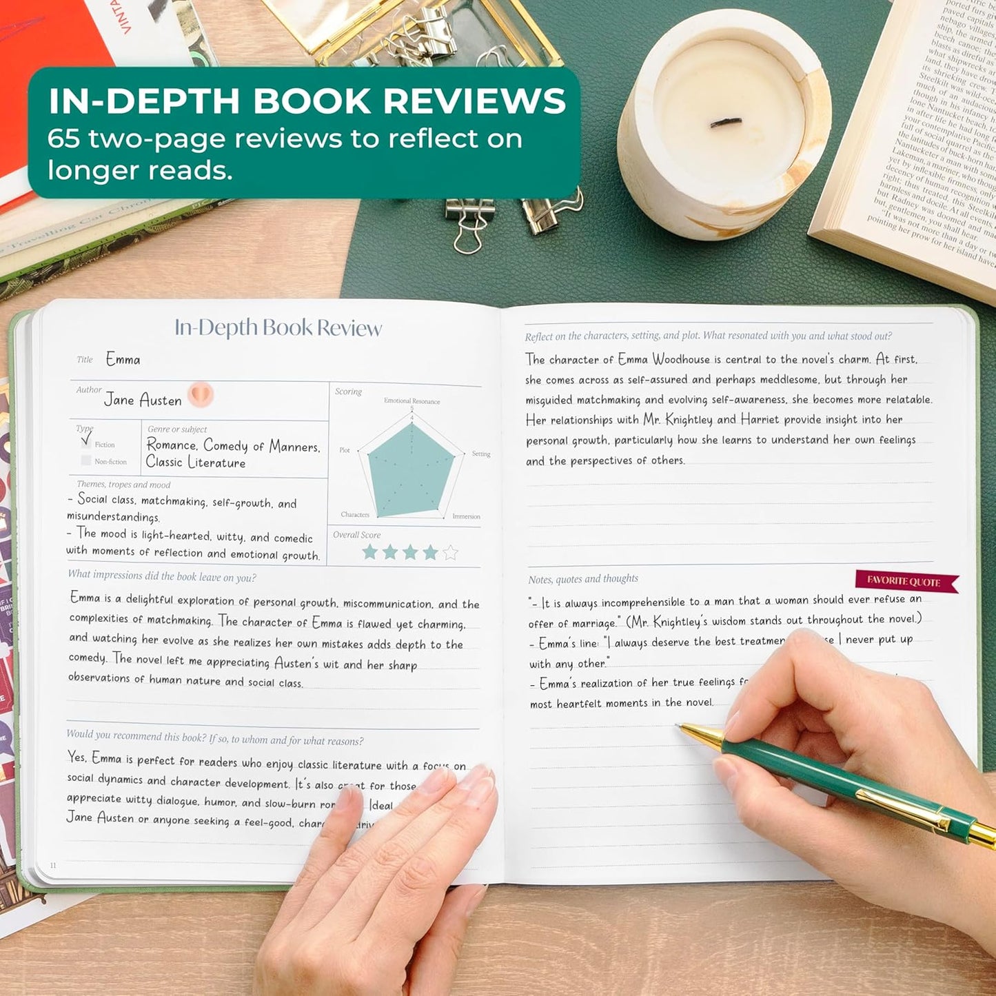 Skyline Reading Journal – Book Review Log & Tracker for Reading Tracking – Accessories & Gift for Book Lover, 7.6x9.2” (Mint Debossed)