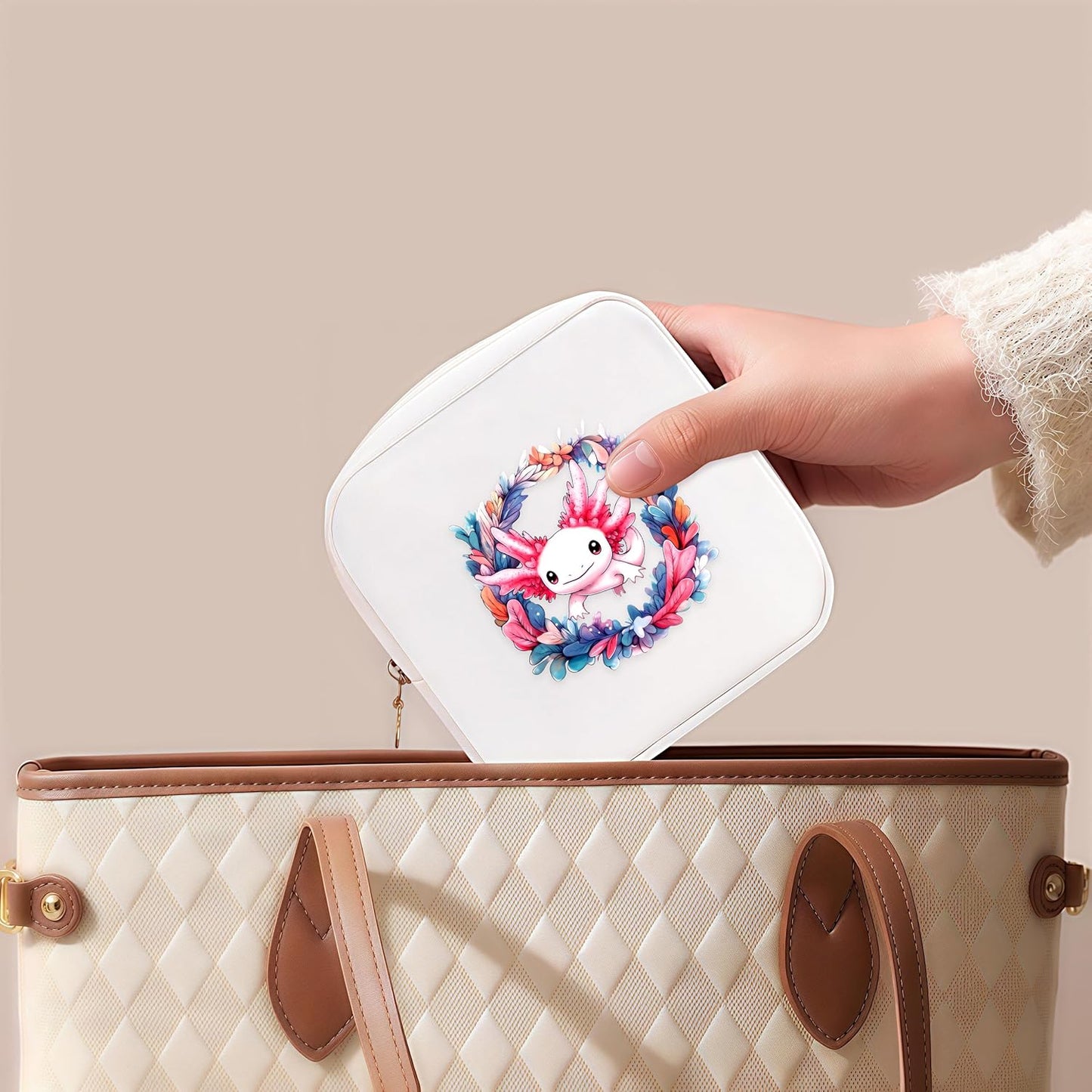 Axolotl Mini Makeup Bag, Axolotl Gift For Women Girls, Cute Portable Zipper Pouch Cosmetic Bag For Teen Girls Kids, Small Storage Bag For Sanitary Pad, Period napkin bag!