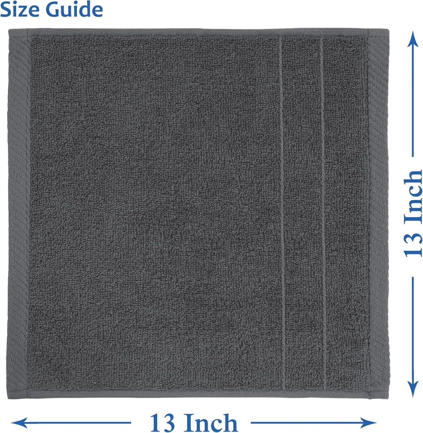 Casa Platino Wash Cloths Set of 24- Spa & Salon Quality - 100% Ring Spun Cotton Face Towels - Soft & Ultra Absorbent Washcloths for Body, Beauty, Home, Gym - Fingertip Towels - 13"x13", Cool Grey