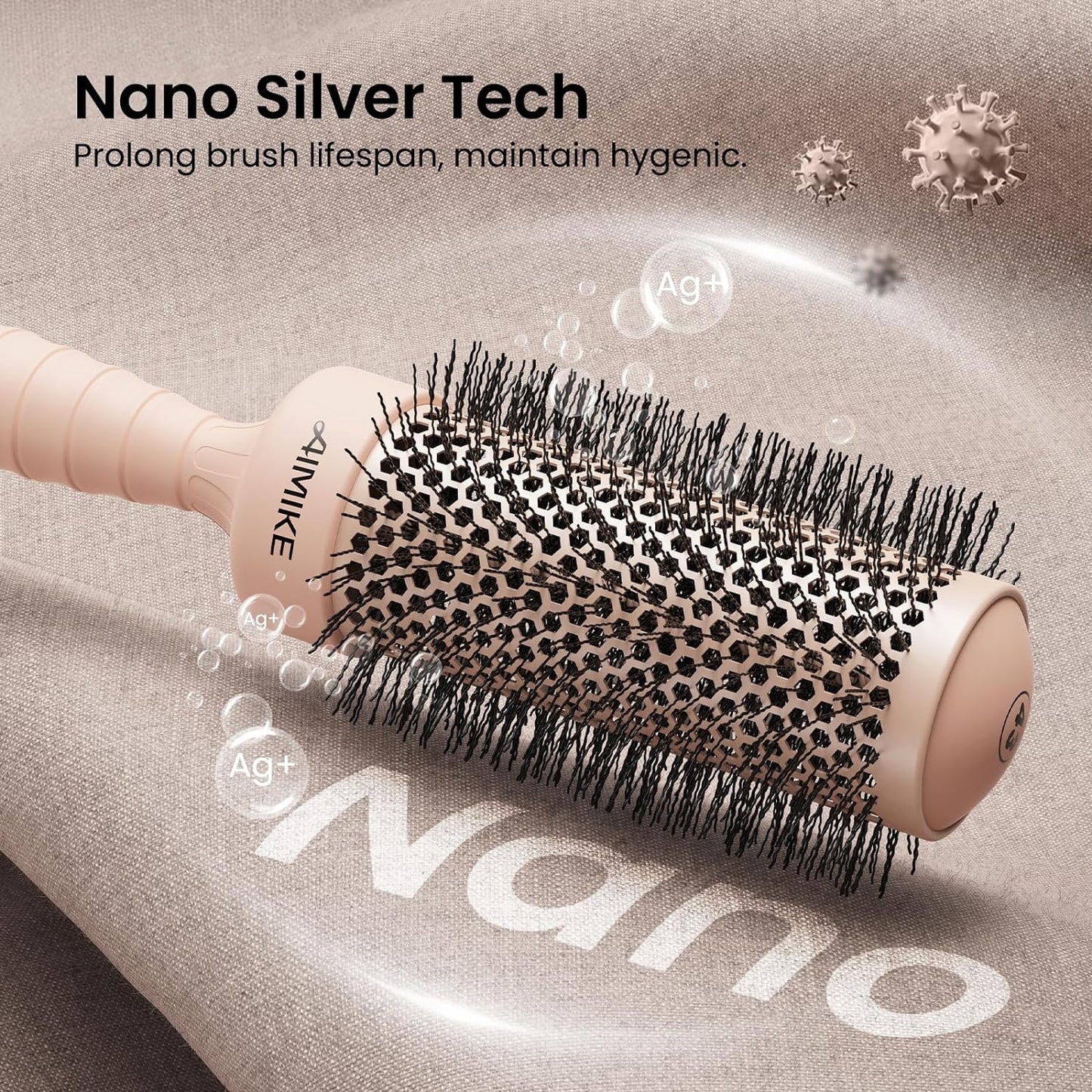 AIMIKE Round Brush for Blow Out, Medium Round Hair Brush w/Nano Ion Thermal Ceramic Tech, Professional RoundBrush for Blow Drying & Styling, Maximum Volume and Shine, Barrel 1.7 inch