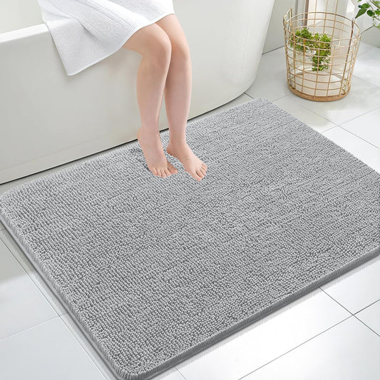 OLANLY Bathroom Rugs 40x32, Extra Soft Absorbent Chenille Bath Rugs, Rubber Backing Quick Dry, Machine Washable Bath Mats for Bathroom Floor, Tub and Shower, Home Decor Accessories, Light Grey
