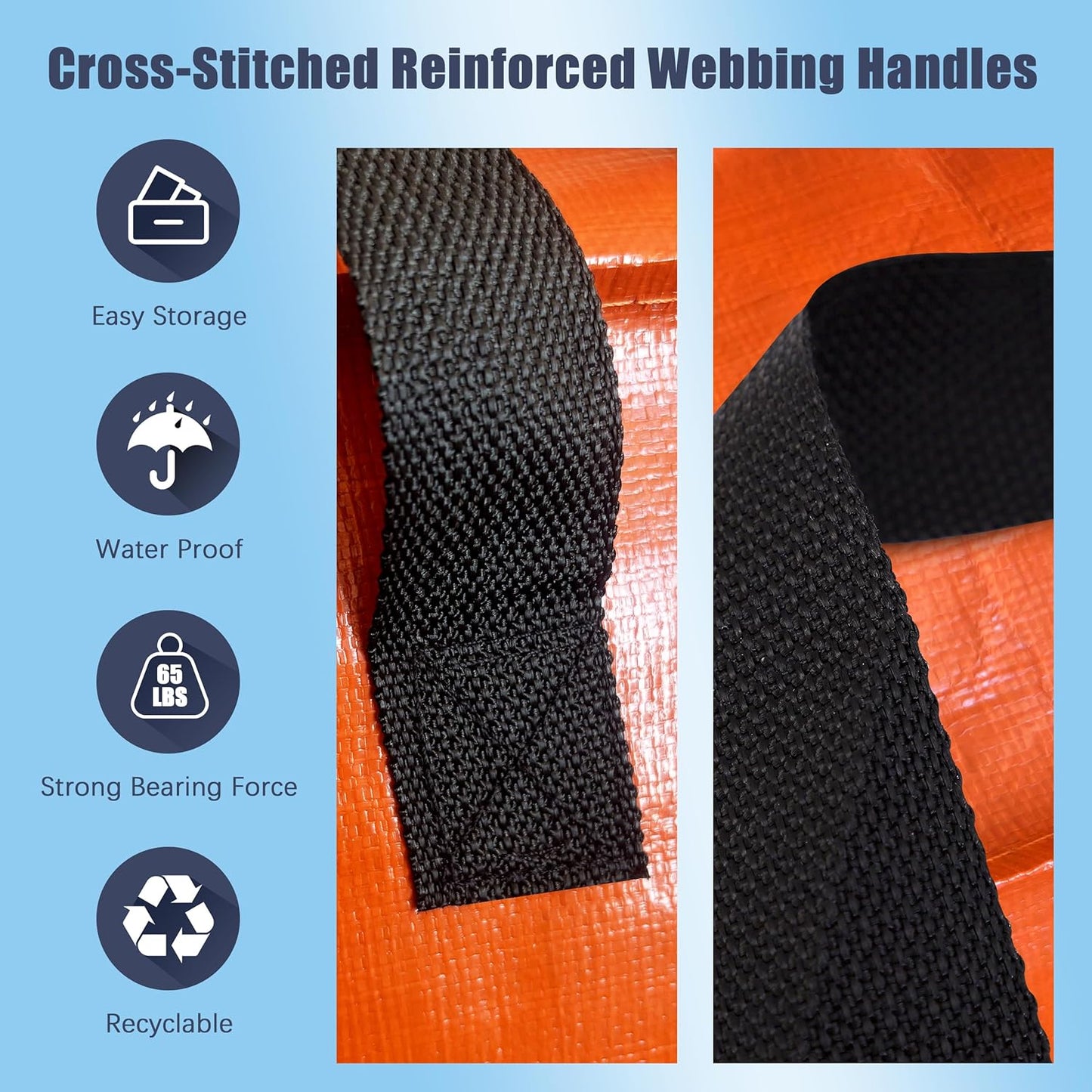 12 Pack Large Strong Moving Bags with Zippers & Carrying Handles - Water-Resistant - Heavy Duty Storage Tote for Space Saving, Fold Flat, Alternative to Moving Box (Orange)