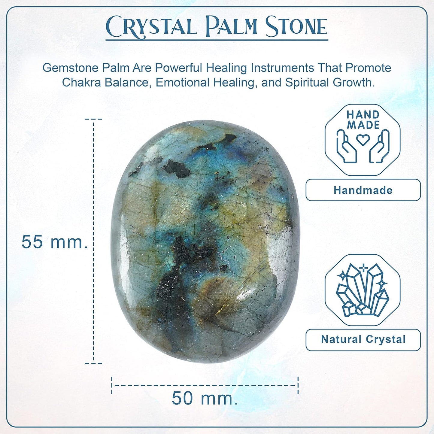 Crocon 50mm Labradorite Large Palm Stone 900+ Carats Pocket Worry Stones for Natural Chakra Balancing Reiki Healing Stones and Crystal Healing Spa Energy Crystals Gifts for Women