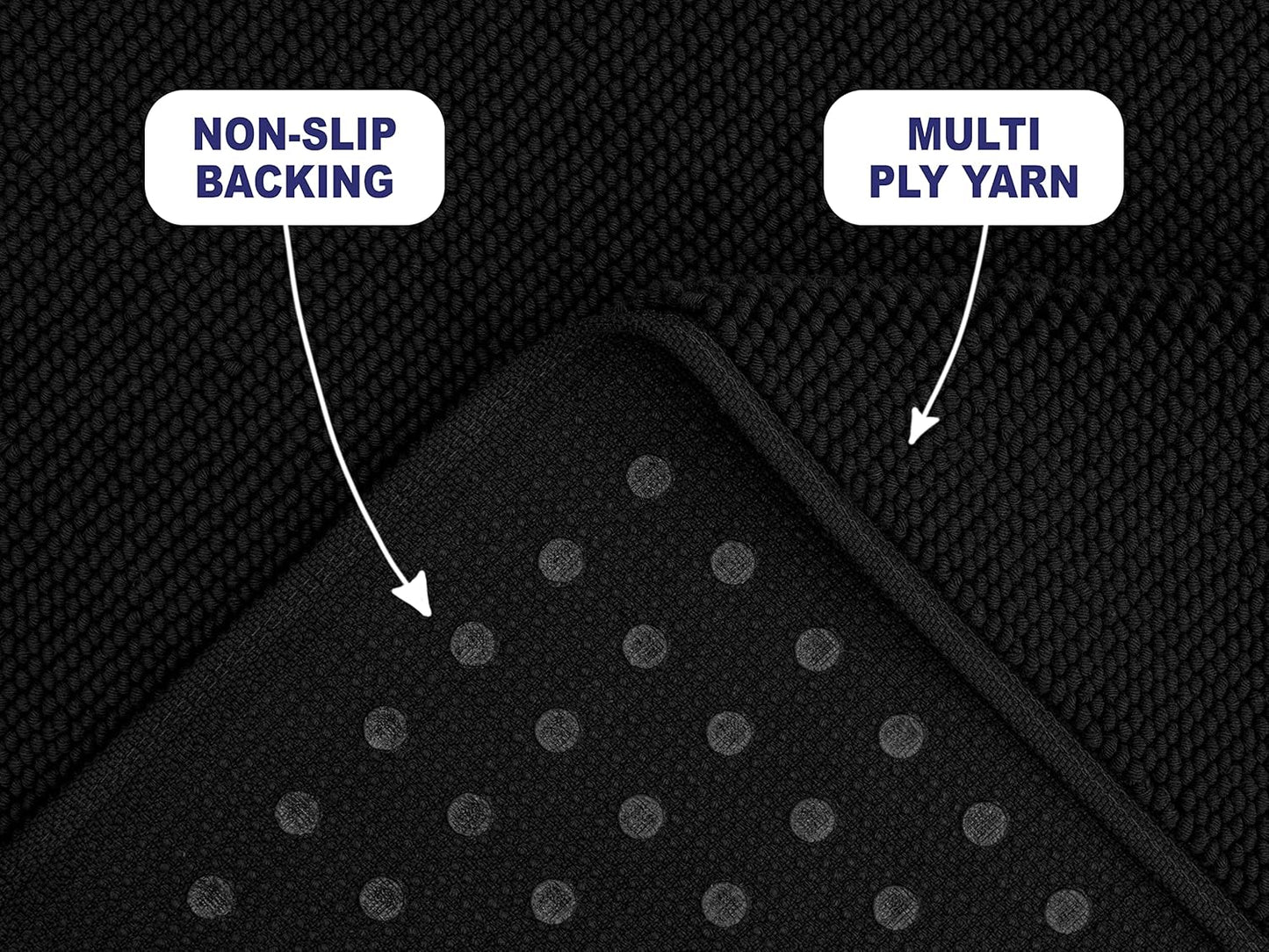 American Soft Linen Bath Rug, 20 in 34 in 100% Cotton Bath Mats Rugs for Bathroom, Slip Reducer Washable Shaggy Form Area Rugs, Black Bath Rug