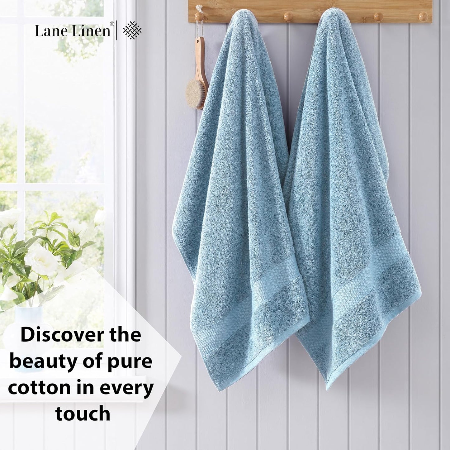 LANE LINEN 100% Cotton 2 Pack Bath Sheets (35"x66") - Ring Spun Cotton Extra Large Bathroom Towels - Quick Dry, Soft & Absorbent Oversized Bath Towels - Machine Wash in Cold Water - Cerulean Blue