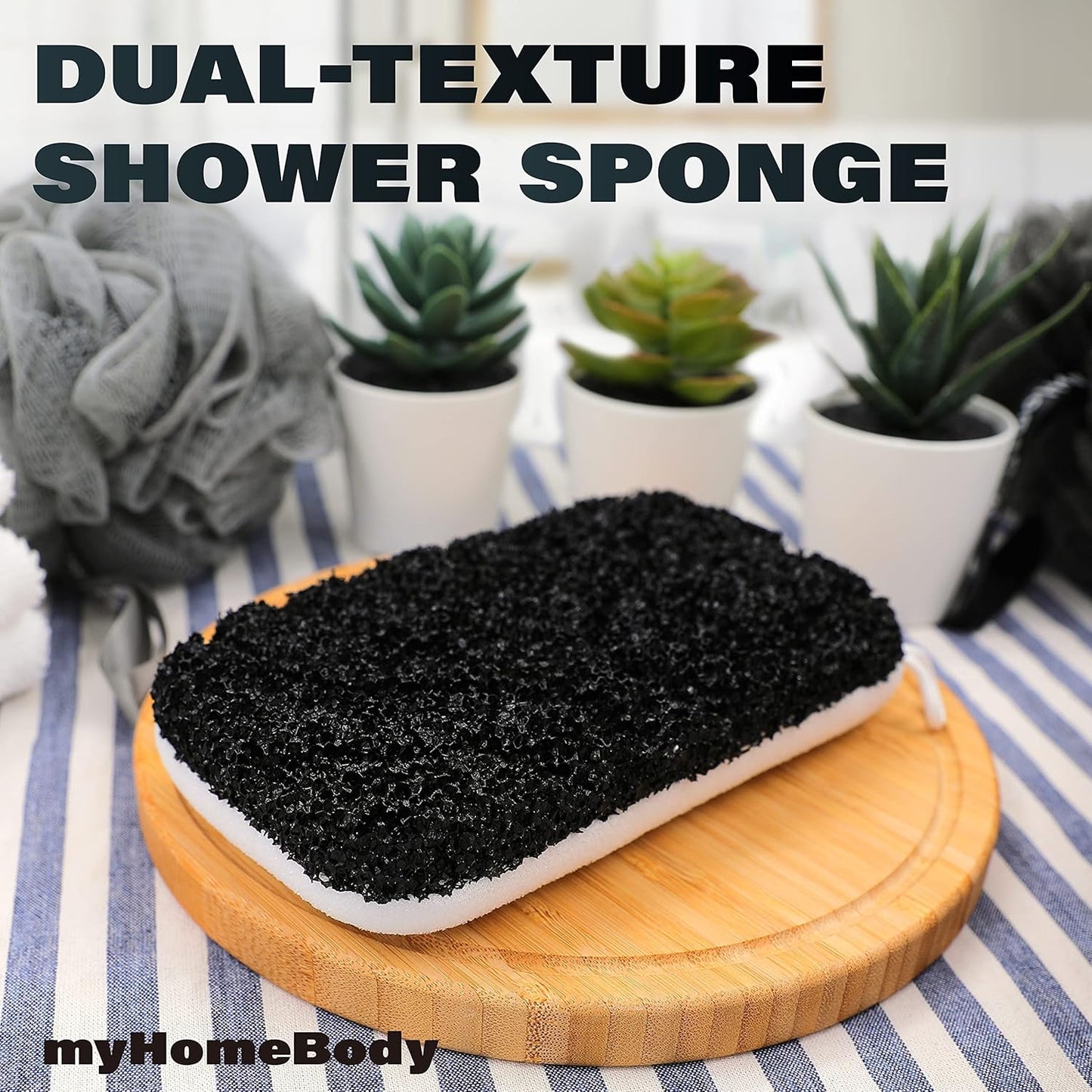 myHomeBody Extra Exfoliating Body Scrubber, Bath Sponge for Women, Loofah Exfoliator for Men, 1pc