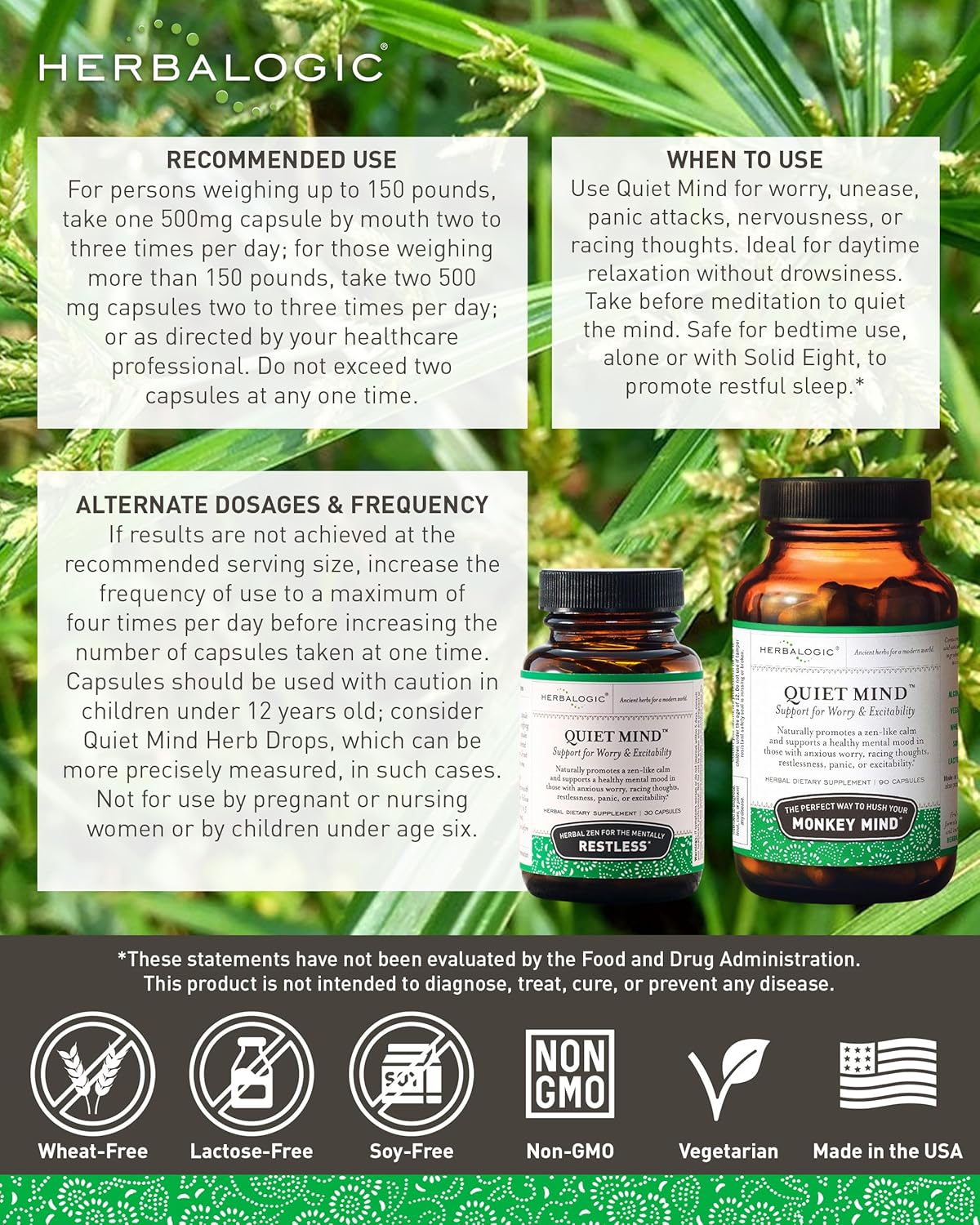 Quiet Mind Herb Capsules - Non-Sedating, Promotes a Feeling of Zen-Like Calm - Eases Anxious Worry and Panicky Mood - Based on The Traditional Chinese Formula GUI Pi Tang - 30 Cap Count