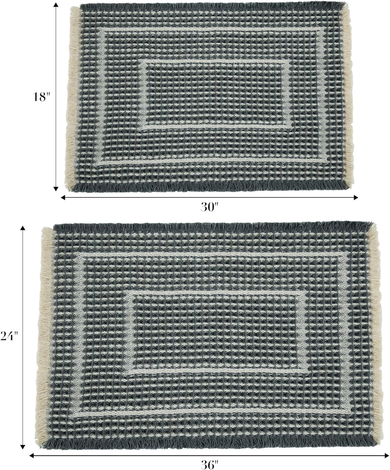 Bath Boho Floor Mat,Waffle Bath Rug,Super Absorbent Bathroom Mat,Bath Rugs Non Slip Washable, Quick Dry Shower Mats, Ultra Soft Bath Mat Towel,Bluish Grey & Yellow,18"*30"