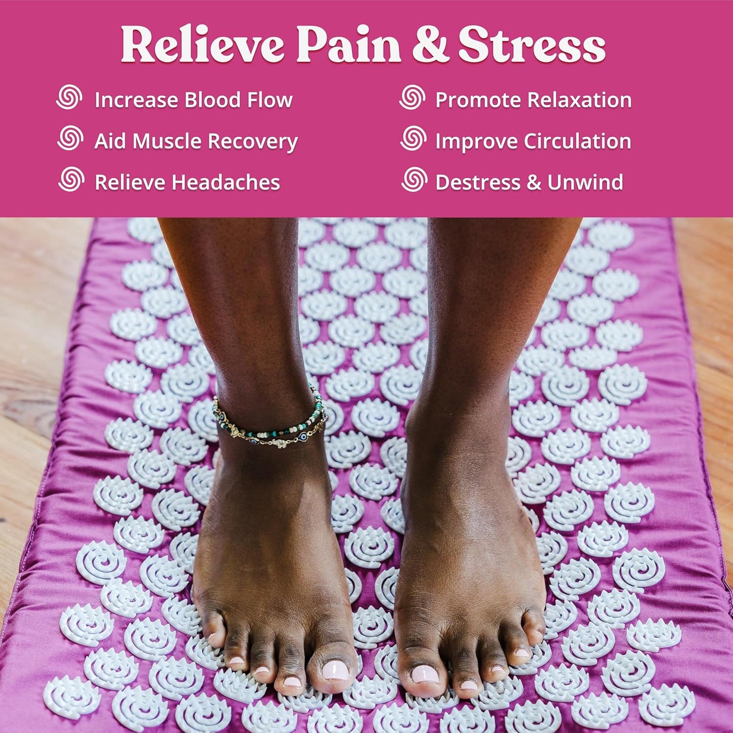 Spirol Acupressure Mat and Pillow Set for Back, Neck and Shoulder Pain Relief, with Flexible Acupressure Spikes, Includes Carry Bag (Amethyst)