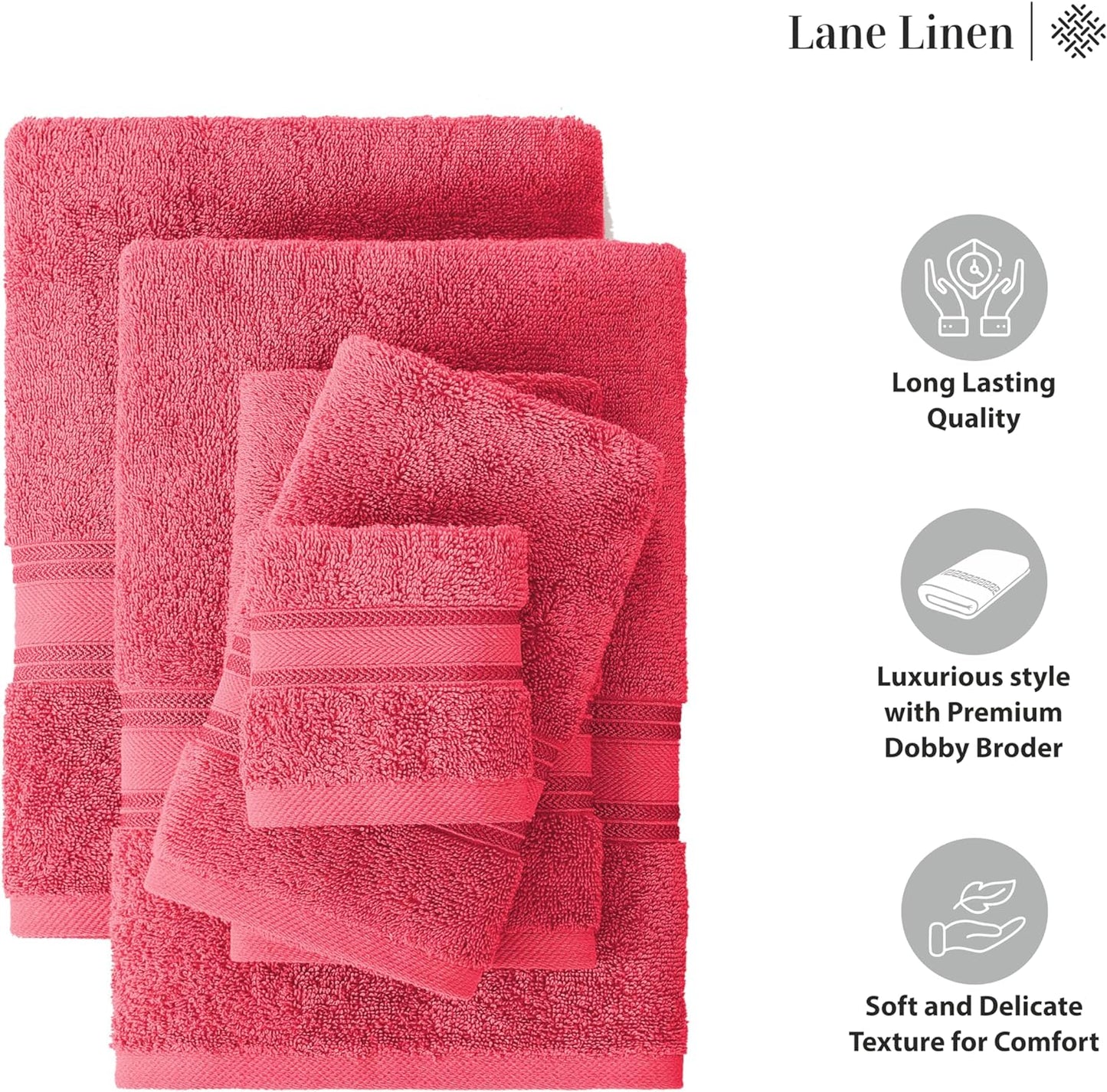 LANE LINEN Luxury Bath Towels Set - 3 Piece Set, 100% Cotton Bathroom Towels, Zero Twist, Quick Dry Towels, Absorbent Bath Towel, Super Soft, 1 Bath Towel, 1 Hand Towel, 1 Wash Cloths - Honeysuckle