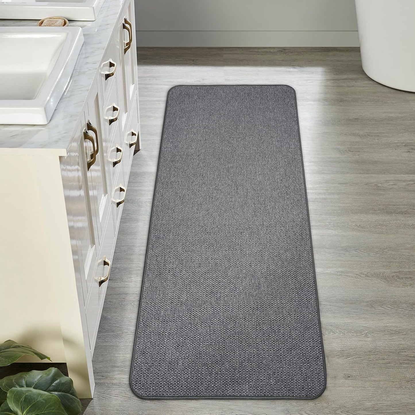 Bath Mat,Ultra Thin Bathroom Runner Rugs,Large Bath Mats for Bathroom,Quick Dry,Non-Slip,Machine Washable,Low Pile,Bath Rug,Shower Outside,Sink,Home Decor Accessories.Dark Grey,1'5"x4'11"（17x59inch）
