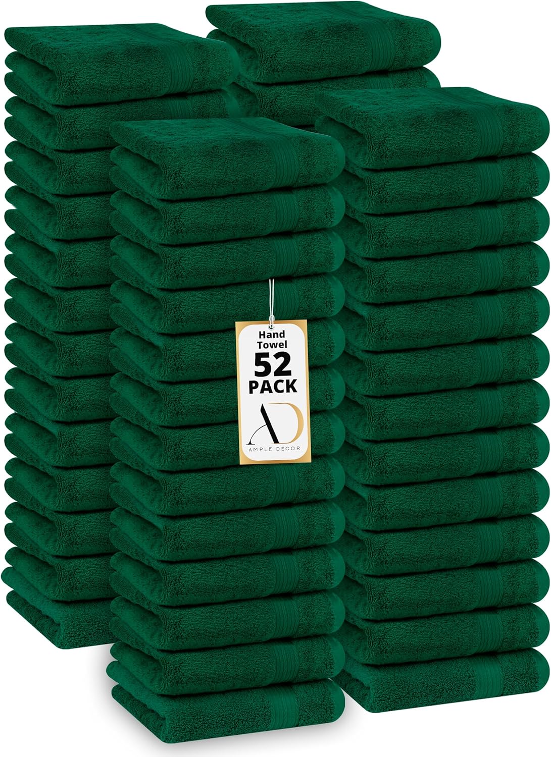 Ample Decor Hand Towels for Bathroom 18 X 28 Inch 600 GSM 100% Cotton, Soft Absorbent - 52 Pcs Green