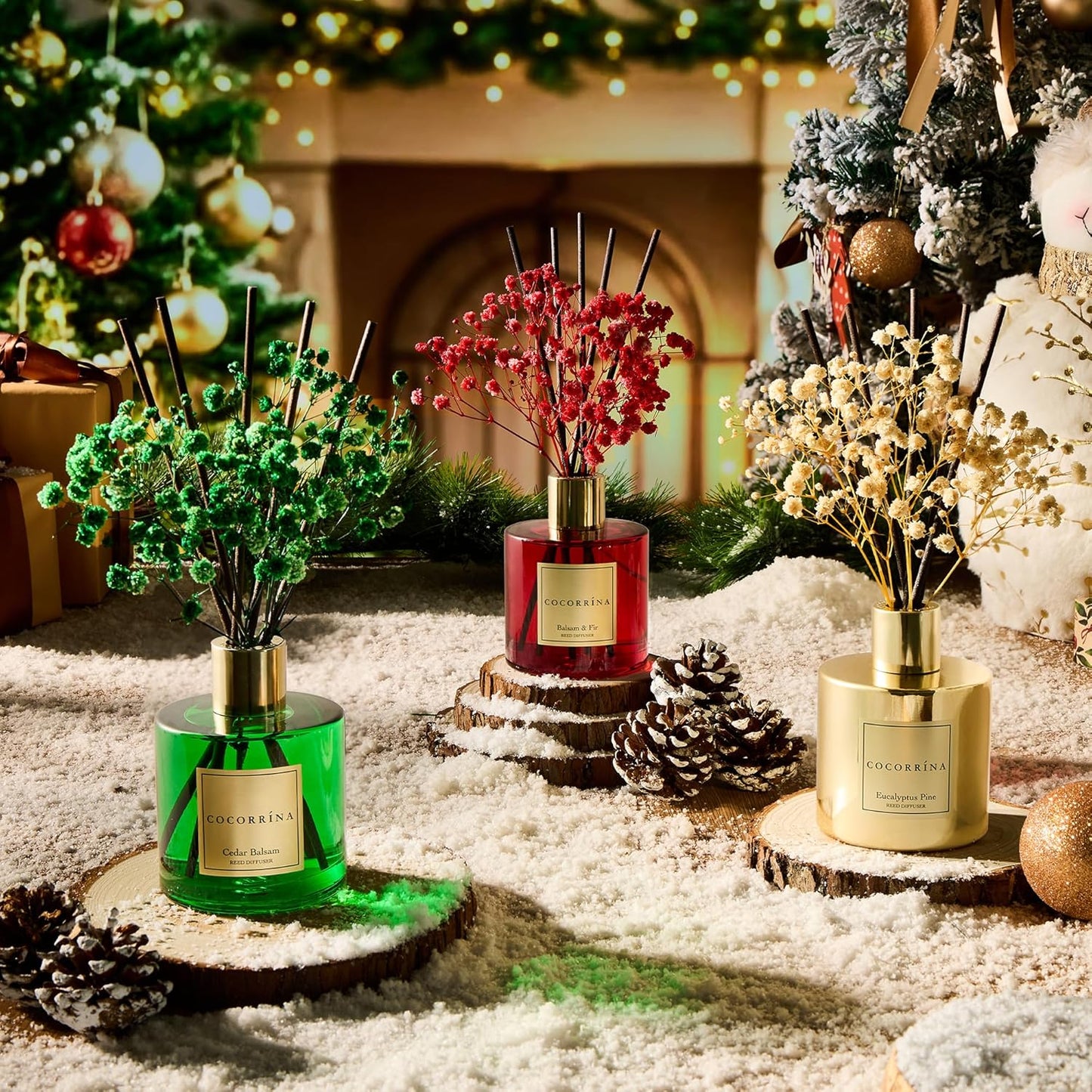 COCORRÍNA Reed Diffuser - Cedar Balsam 6.7 fl oz Diffuser with Sticks Bathroom Shelf Decor Christmas Reed Diffuser