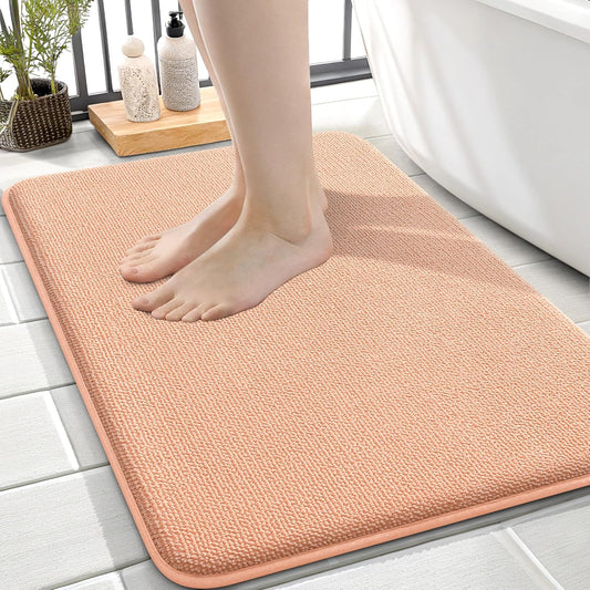 OLANLY Thick Memory Foam Bath Mat Rug 24x16, Extra Soft Absorbent Bathroom Rug, Quick Dry Bath Mats, Non-Slip, Machine Washable Carpet for Bathroom, Tub and Shower, Home Decor Accessories, Peach