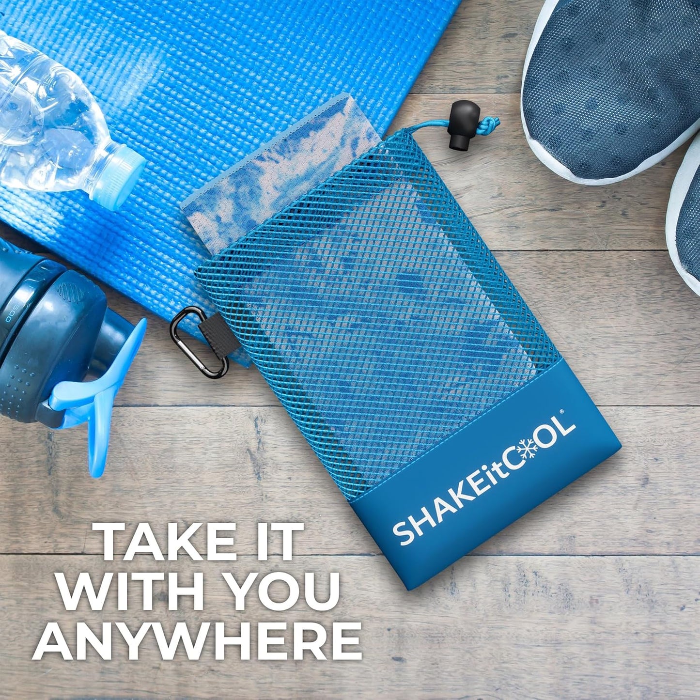SHAKEitCOOL Extended Size Cooling Towel – Be Cool in Style - Heat Relief, Soft, Lightweight, Sun Protection, Easy Clean - Perfect for Biking, Hiking, Running, Yoga, Golf, Gardening - Blue Camo M