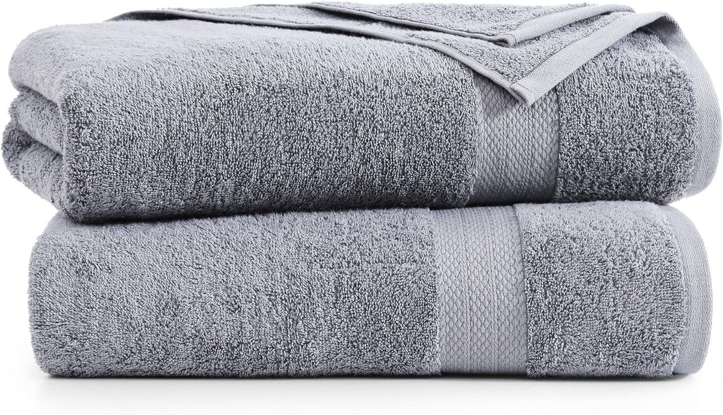 LANE LINEN 100% Cotton Oversized Bath Towels Set of 2 (35"x66") - Ring Spun Cotton Oversized Towels - Quick Dry, Soft & Absorbent Extra Large Bath Towel Set - Dorm Essentials for Girls - Space Grey