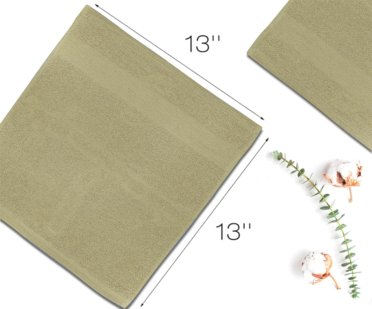 Premium Wash Cloths Pack of 12 (13" x 13") 100% Ring Spun Cotton | Luxury Washcloths | Ultra Soft Face Towels | Highly Absorbent Wash Cloths for face (Sage Green)