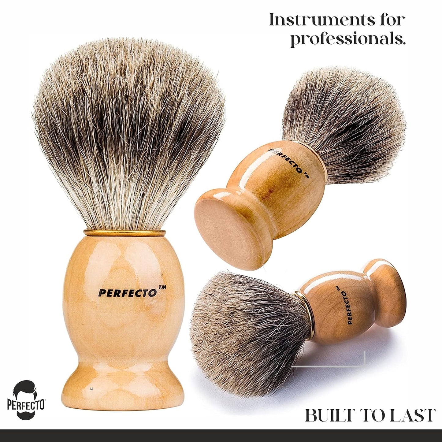 Perfecto 100% Original Pure Badger Shaving Brush, Engineered for The Best Fathers Day Gift. All Methods, Safety Razor, Double Edge Razor, Straight Razor, Shaving Razor, Gift for Dad Badger Brush.