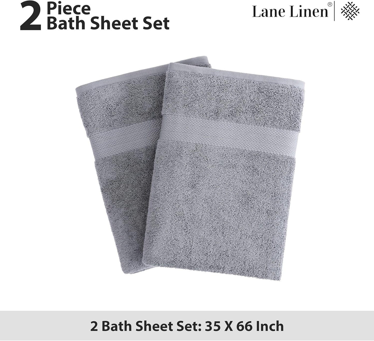 LANE LINEN 100% Cotton Oversized Bath Towels Set of 2 (35"x66") - Ring Spun Cotton Oversized Towels - Quick Dry, Soft & Absorbent Extra Large Bath Towel Set - Dorm Essentials for Girls - Space Grey