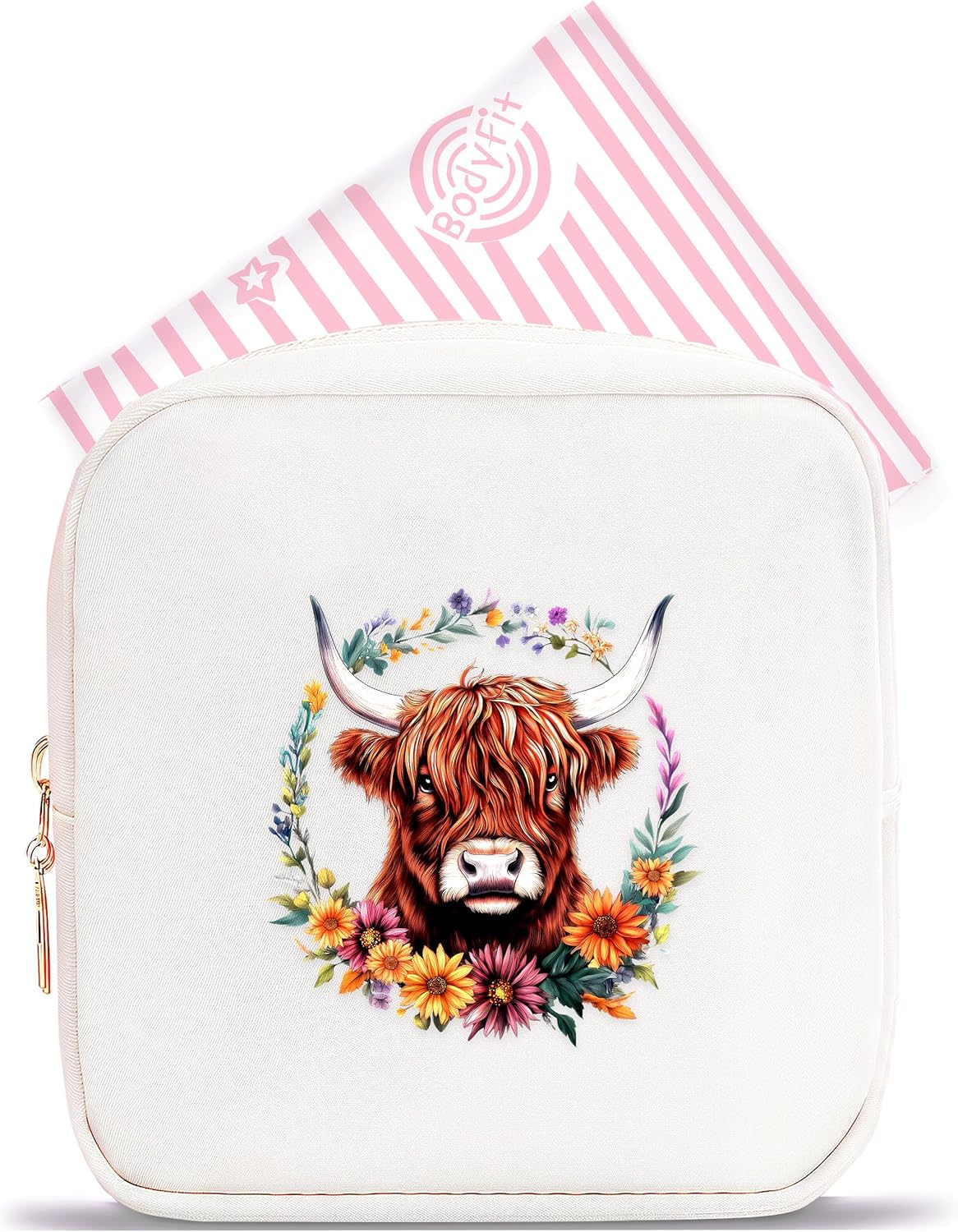 Highland Cow Mini Makeup Bag, Cow Gift For Women Girls, Cute Portable Zipper Pouch Cosmetic Bag For Teen Girls Kids, Small Storage Bag For Sanitary Pad, Period napkin bag!
