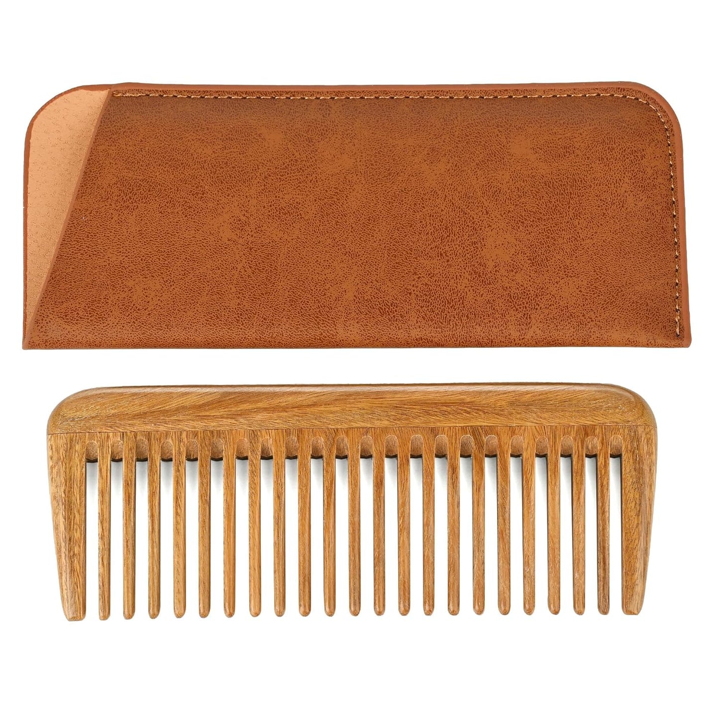 Onedor Handmade 100% Natural Green Sandalwood Hair Combs - Anti-Static Sandalwood Scent Natural Hair Detangler Wooden Comb (Wide Tooth Pocket Comb)