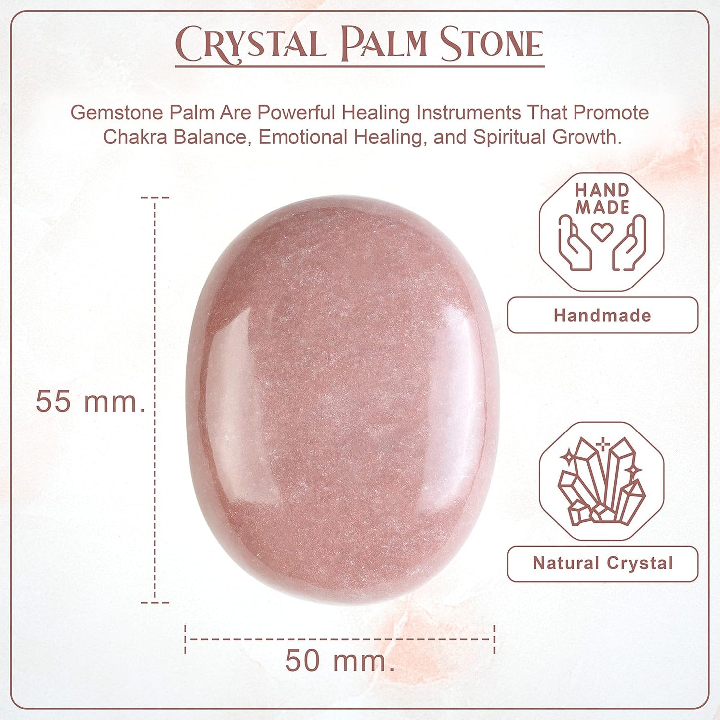Crocon 50mm Pink Agate Large Oval Palm Stone 900+ Carats Pocket Massage Worry Stones for Natural Body Chakra Balancing Reiki Healing Stones and Crystal Grid Healing Massage Spa Energy Crystals