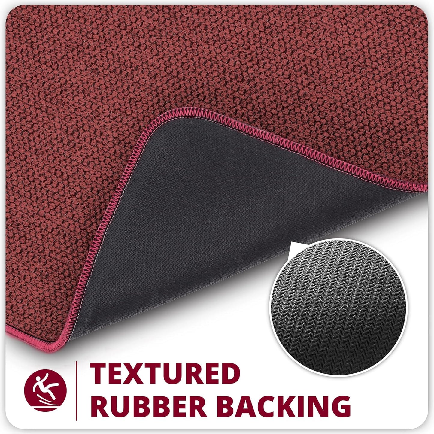 Bathroom Rugs Set 2 Pieces,Thin Bathroom Mats,Toilet Rugs,Quick Dry,Non-Slip,Machine Washable,Low Pile,Absorbent Bath Mats,Shower,Sink,Home Decor Accessories.Red,1'5"x2'3"+1'8"x2" U Shape