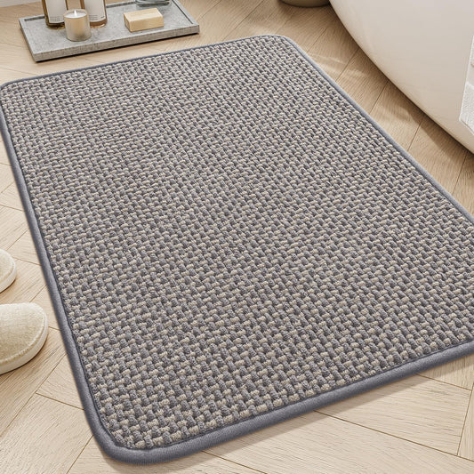 AMOAMI Chenille Bath Mat Super Absorbent Bathroom Mat Quick Dry Bath Mats for Bathroom Rubber Backed Bathroom Rugs Non Slip Washable Fit Under Door, Front of Bathtub, Sink, LIGHTGREY&Beige 24"x36"