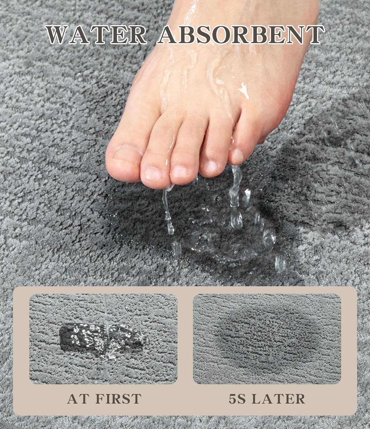 chakme Bathroom Rug Sets 3 Piece, Ultra Thin Bath Mat Quick Dry Bath Mat Set, Absorbent Bath Mat for Bathroom Non Slip Machine Washable, (Light Grey, 3 Piece)