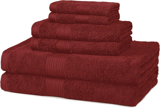 Amazon Basics Soft Bath Towels set , Absorbent Fade Resistant 100% Cotton washcloths 6 Pieces (12" x 12"), Perfect face towels, fingertip towels, Crimson