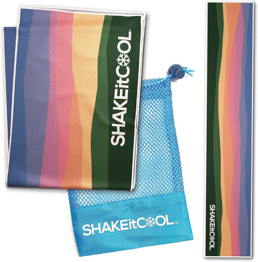 SHAKEitCOOL Original Cooling Towel – Be Cool in Style - Heat Relief, Soft, Lightweight, Sun Protection, Easy Clean - Perfect for Biking, Running, Yoga, Gym, Gardening - Sunset Mountain