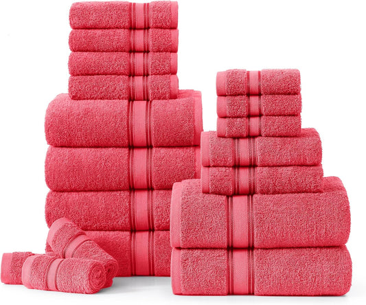 LANE LINEN 100% Mercerized Cotton Luxury Bathroom Towel Set - 18 Pcs - Super Soft, Fluffy & Highly Absorbent - 6 Bath Towels, 6 Washcloths, 6 Hand Towels - Pre Shrunk, Pet Friendly - Honeysuckle
