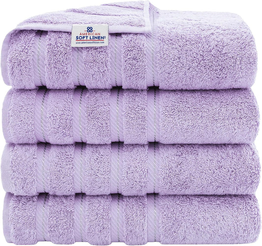 American Soft Linen Luxury 4 Piece Bath Towel Set, 600 GSM 100% Cotton Turkish Bath Towels for Bathroom, 27x54 in Extra Large Bathroom Shower Towels, Lilac
