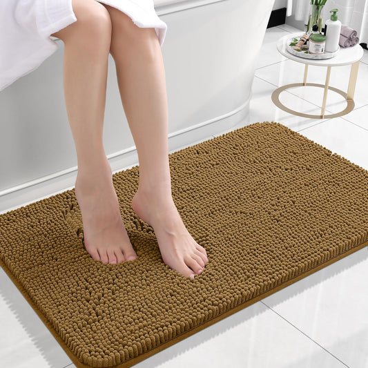 OLANLY Bathroom Rugs 24x16, Extra Soft Absorbent Chenille Bath Rugs, Rubber Backing Quick Dry, Machine Washable Bath Mats for Bathroom Floor, Tub and Shower, Home Decor Accessories, Ochre