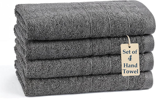 Casa Platino 100% Mercerized Cotton Hand Towels for Bathroom (16"x28") - Spa & Hotel Quality - Ring Spun - Quick Dry, Soft & Absorbent Bath Hand Towel Set of 4 - Pet Friendly, Pre Shrunk - Cool Grey