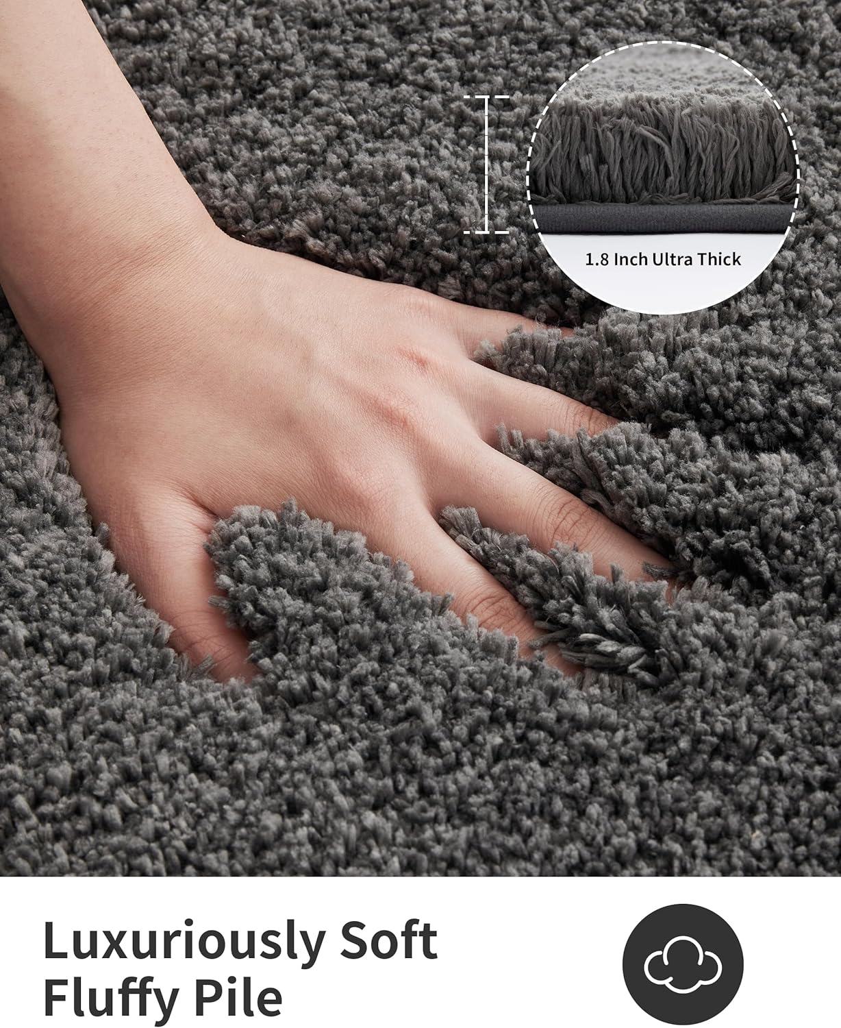 ILANGO Dark Gray Bathroom Rugs 24" × 17" Small Non Slip & Super Absorbent Extra Thick Soft, Washable Bath Mat for Floor, Microfiber Plush Shaggy Bath Rug with Rubber for Bathtub Shower Room Sink