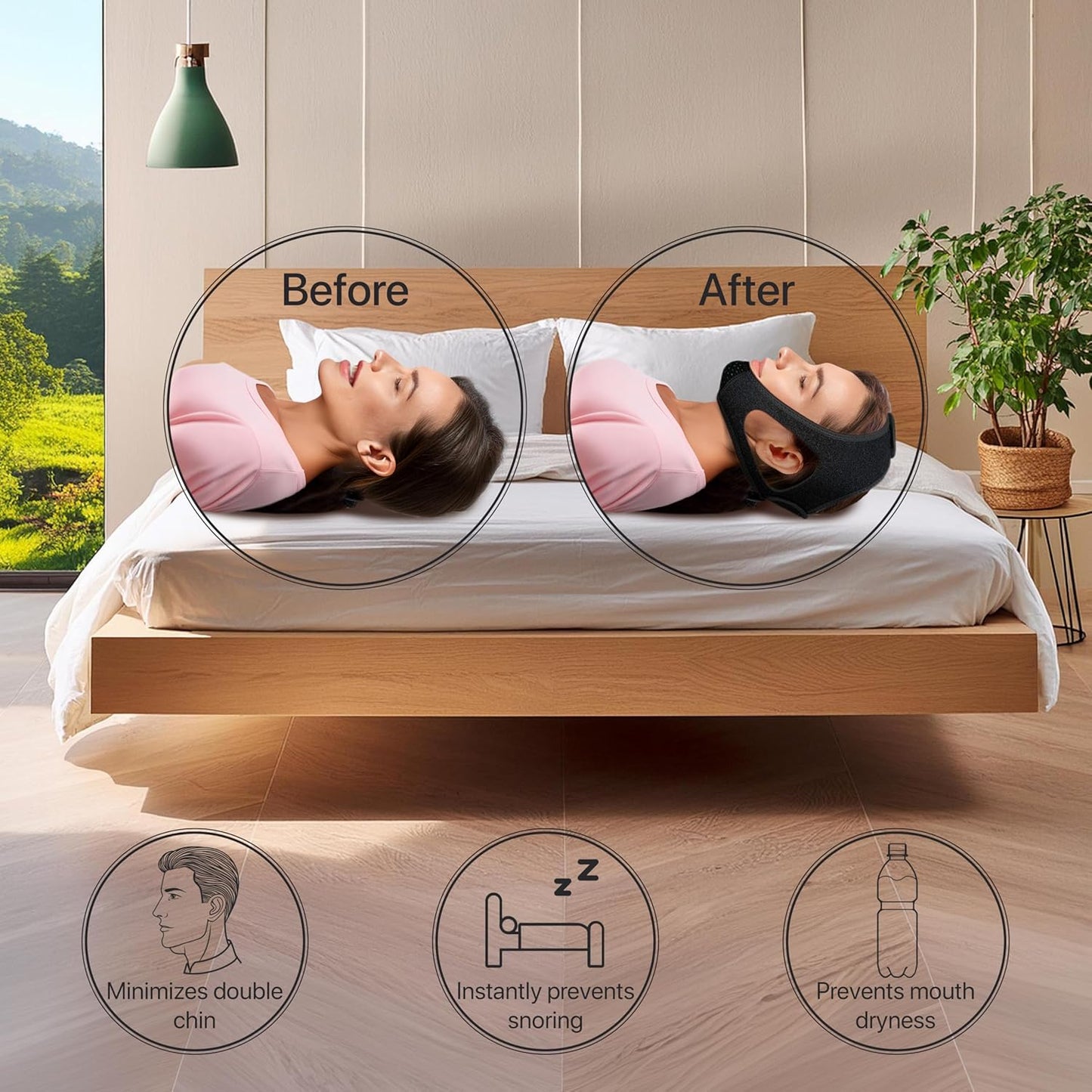 Chin Strap for CPAP Users | Comfortable Mouth Support to Encourage Closed Mouth Positioning Nasal Breathing for Men and Women Who Breathe Through The Mouth During Sleep by PIDOTI (Black, L-XL)