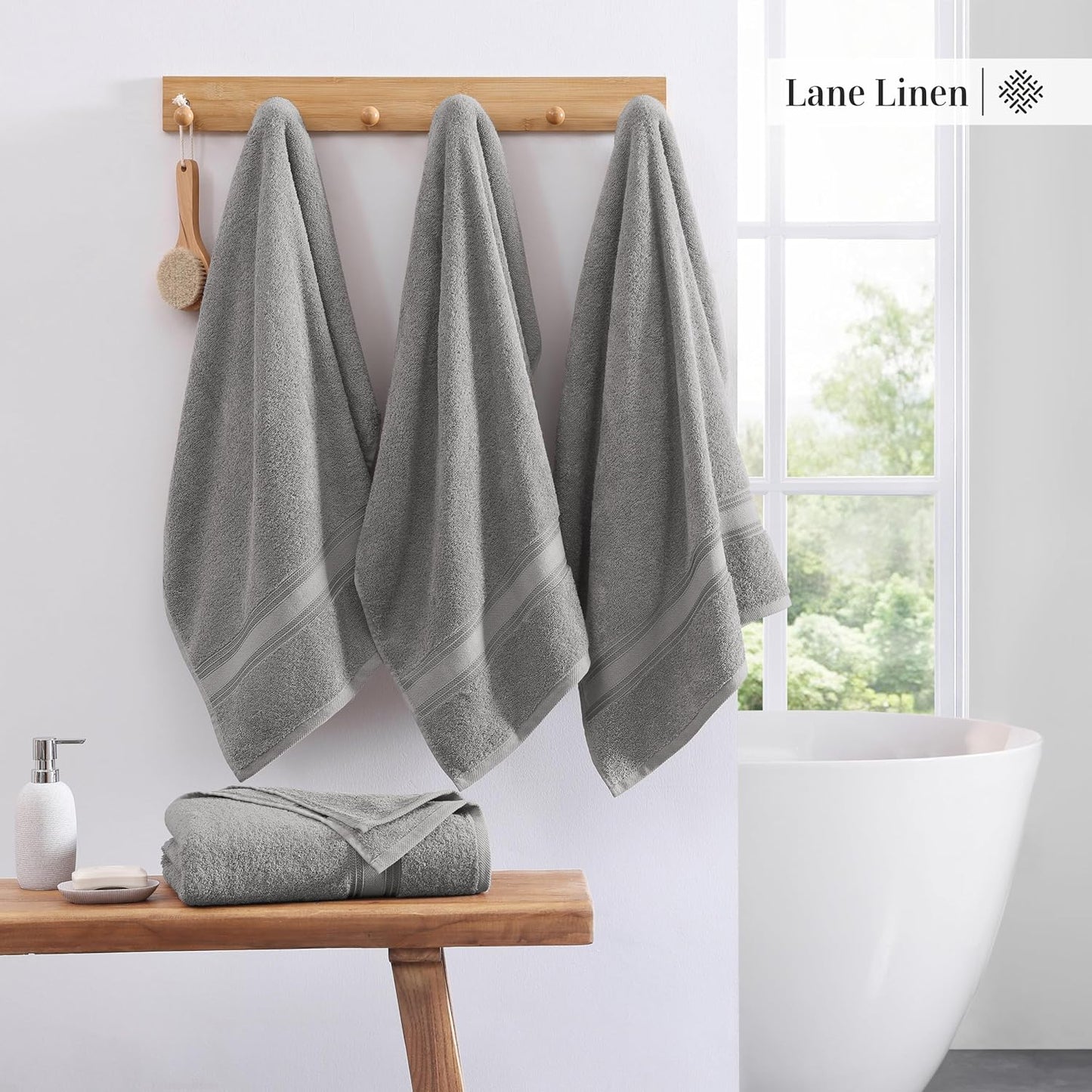 LANE LINEN 100% Cotton Bath Towels Set of 4 (28"x54") - Zero Twist, Mercerized Cotton Extra Large Bathroom Towel Sets - Quick Dry, Soft & Absorbent Grey Towels Set - Pre Shrunk, Fade Resistant - Grey