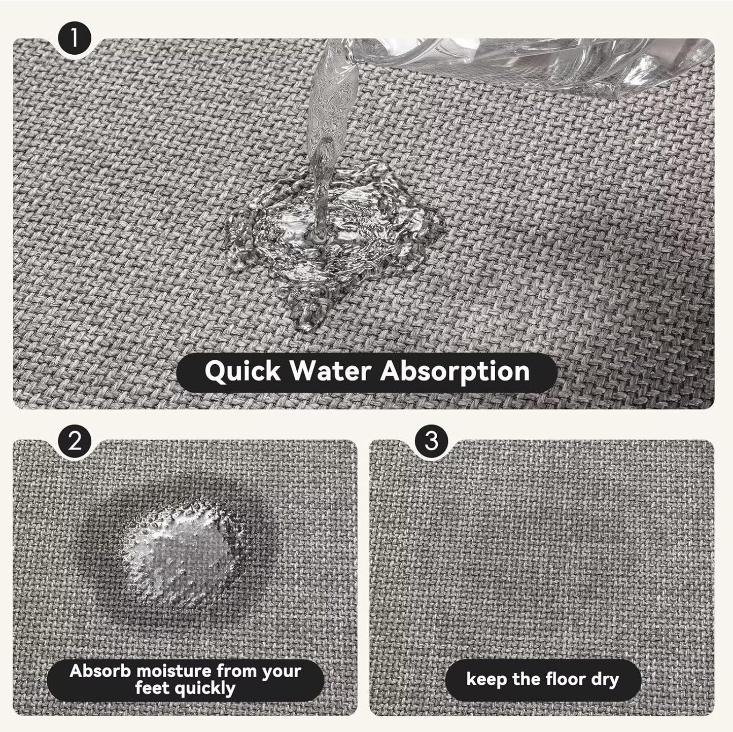 Non Slip Bath Mat Bathroom Rugs, Rubber Backing Braided Ultra Thin Bath Mats, Super Absorbent Quick Dry Bath Rug Shower Mat, Bathroom Floor Mat Fit Under Door, Machine Washable, Gray 24" x 35"