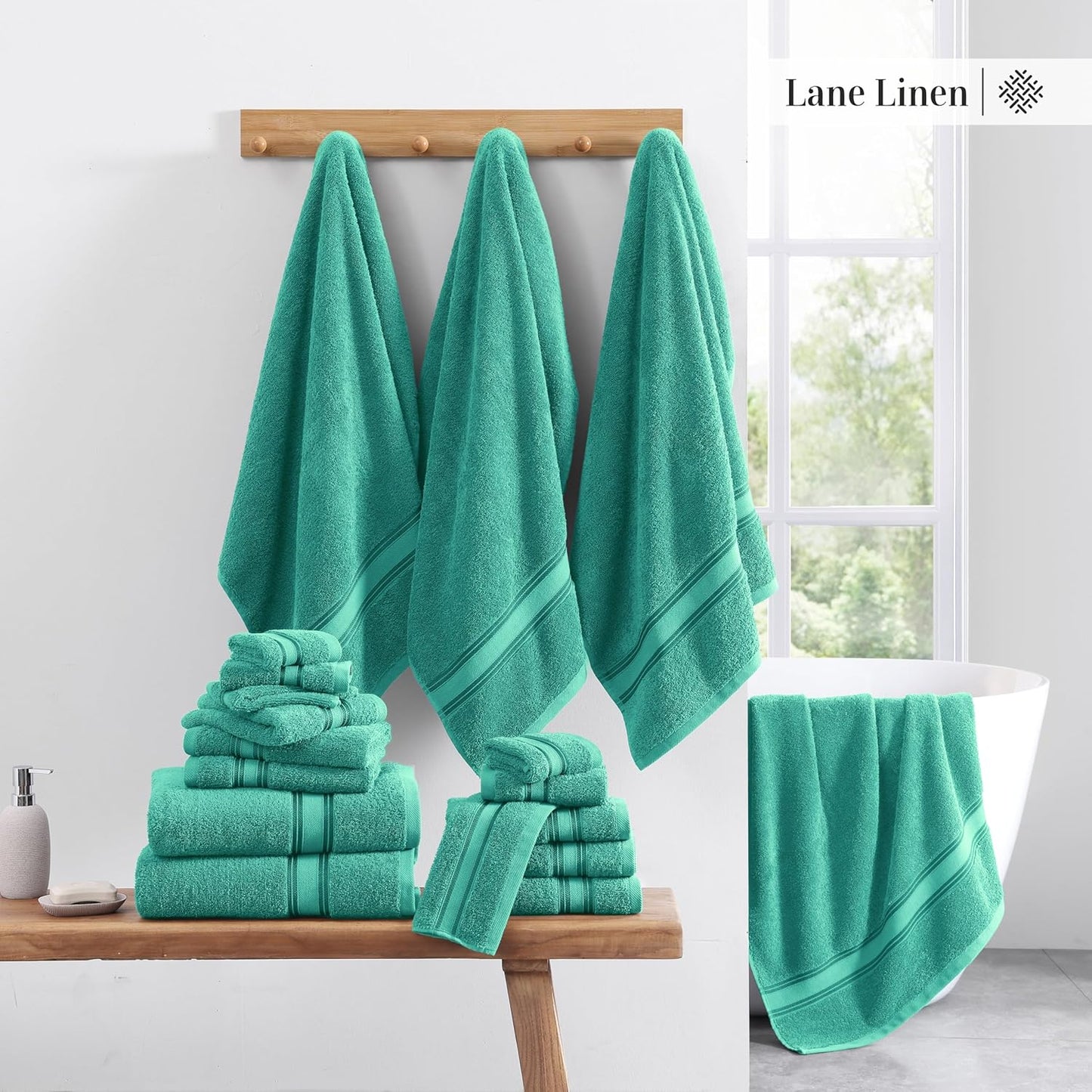 LANE LINEN Luxury Bath Towels Set - 12 Piece Set, 100% Cotton Bathroom Towel, Zero Twist, Quick Dry Shower Towels, Absorbent Towel, Super Soft, 4 Bath Towels, 4 Hand Towels, 4 Wash Cloths - Teal