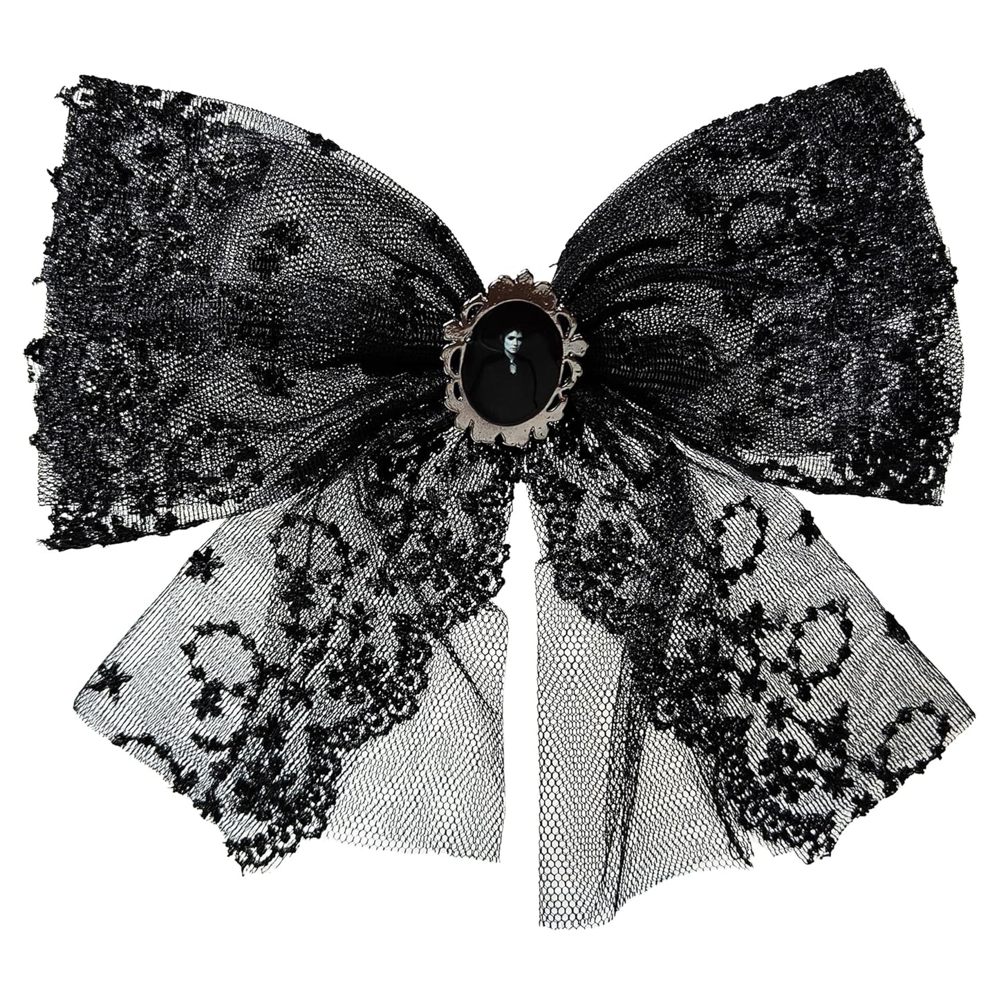 LUV HER Beetlejuice themed Long Tail Hair Bow for Girls with Alligator Clip with Charm - Gothic Hair Accessory, Ages 3+