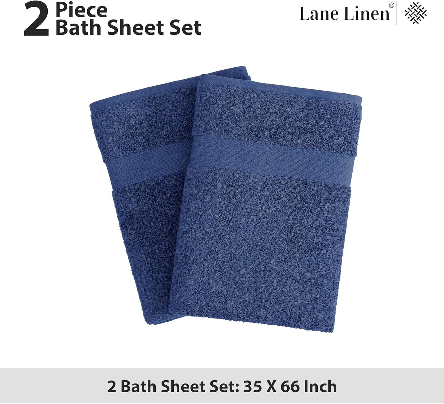 LANE LINEN 100% Cotton Bath Sheets Set of 2 (35"x66") - Ring Spun Cotton Extra Large Bath Towels Set - Quick Dry, Soft & Absorbent Oversized Towel Sets - Holds Well After Multiple Washes - Navy Blue