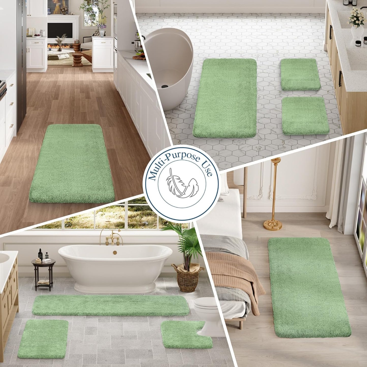 Walensee Large Bathroom Rug (24 x 72, Sage Green) Extra Soft and Absorbent Shaggy Bath Mat Machine Washable Microfiber Non Slip Luxury Floor Mat