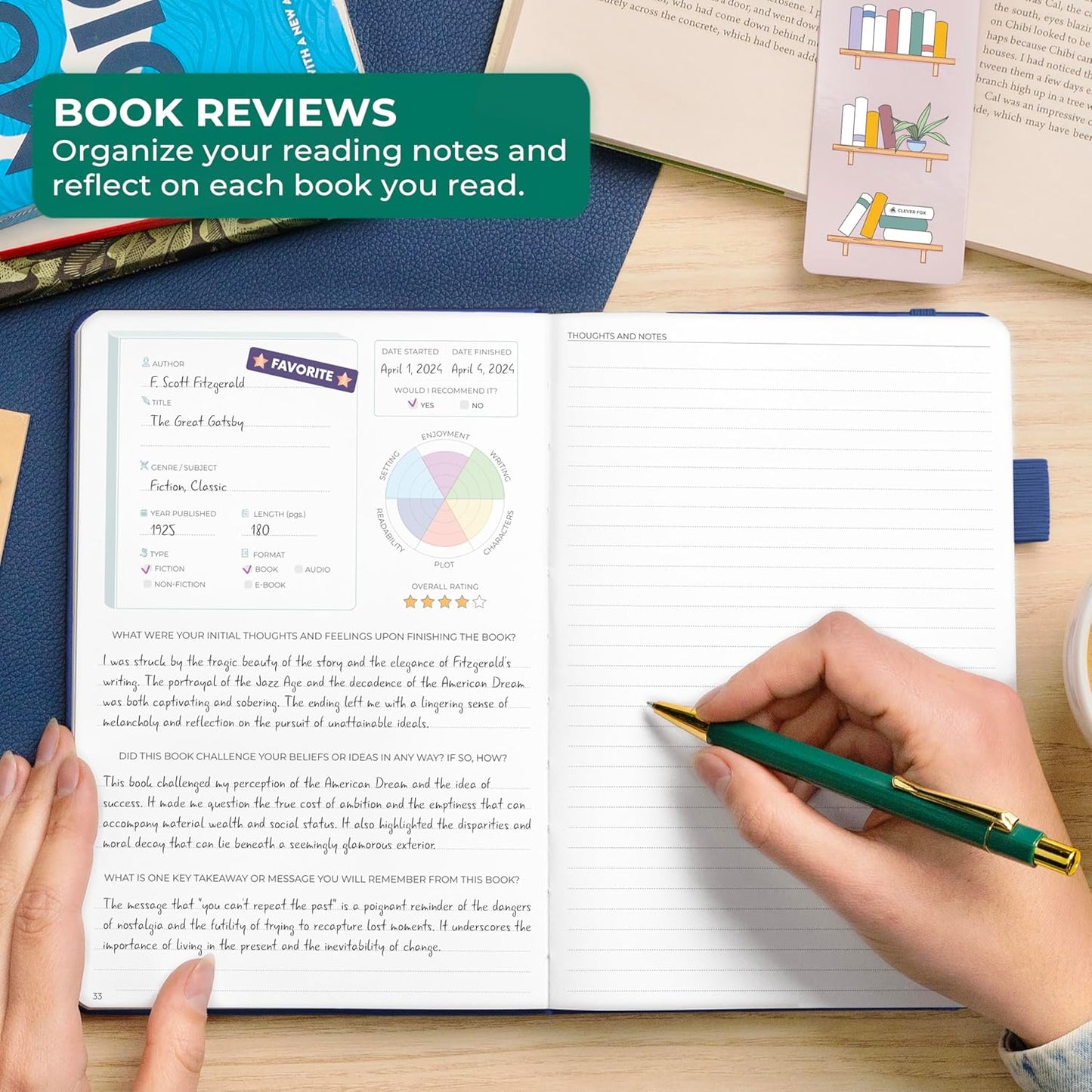 Clever Fox Reading Journal Premium – Review Log Notebook with Reading Tracker – Gifts & Accessories for Book Lovers, Adults & Kids (Mystic Blue)