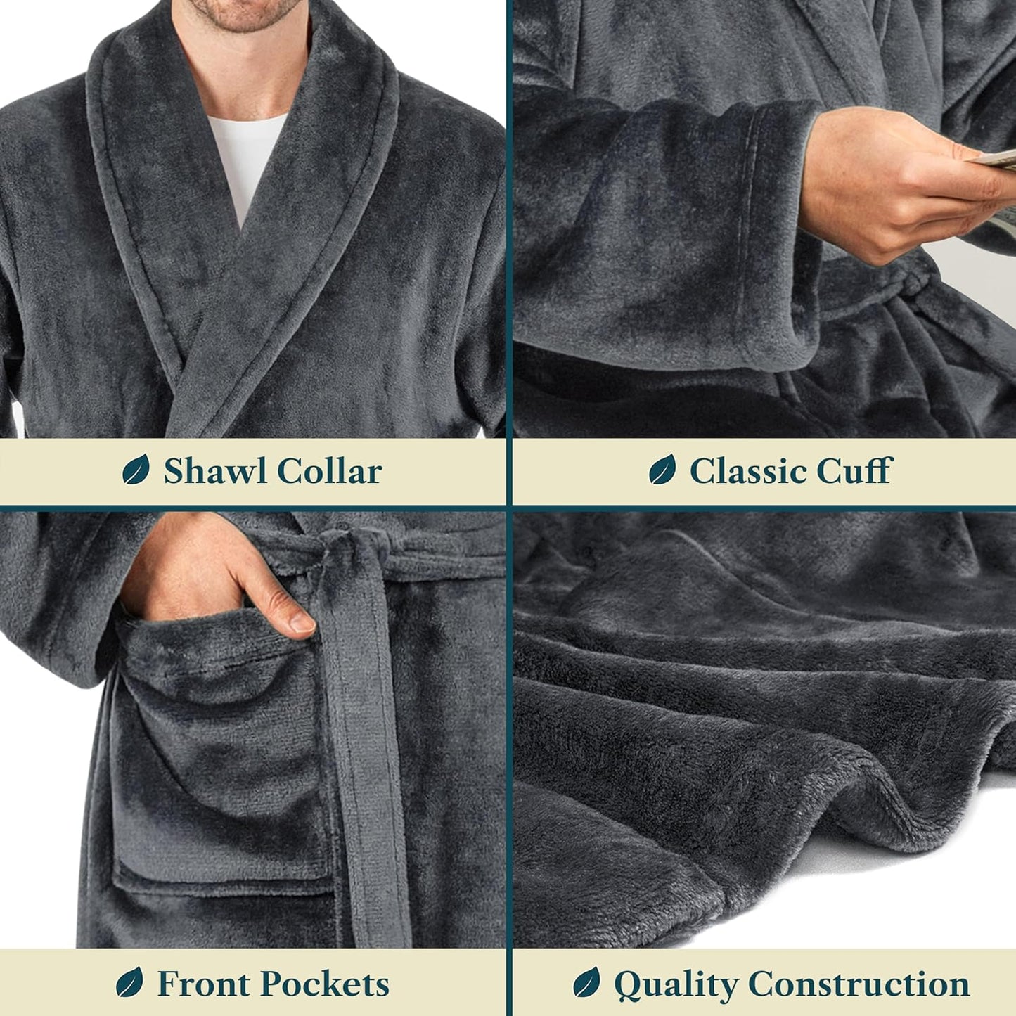 PAVILIA Mens Soft Robe Bathrobe for Men, Lightweight Fleece Male Robe Long Bath Shower Spa
