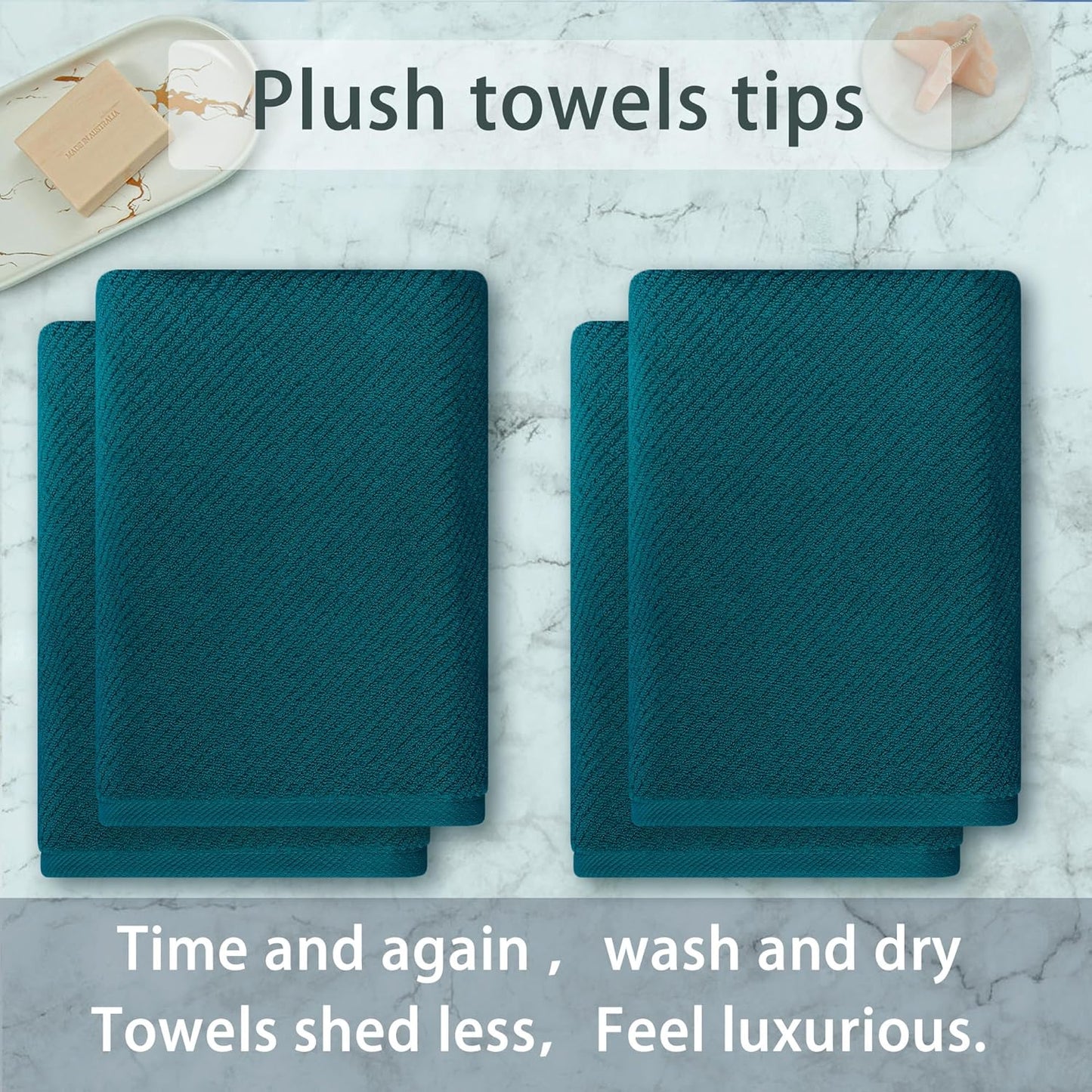 VOOVA & MOVAS Bath Towels Set of 4, Large 30" x 56" - 100% Cotton | Thick | Light Weight | Soft | Absorb | Quick Dry, Bath Towels Sets for Bathroom, Luxury Towel Gift Set, Deep Turquoise