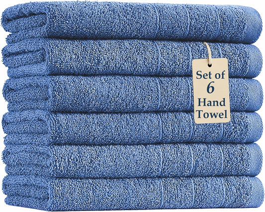 Casa Platino 100% Cotton Hand Towels for Bathroom Set of 6 (16"x28") - Spa & Hotel Quality - Ring Spun - Quick Dry, Soft & Absorbent Bath Hand Towel 6 Pack - Suitable for All Skin Type - Cerulean Blue