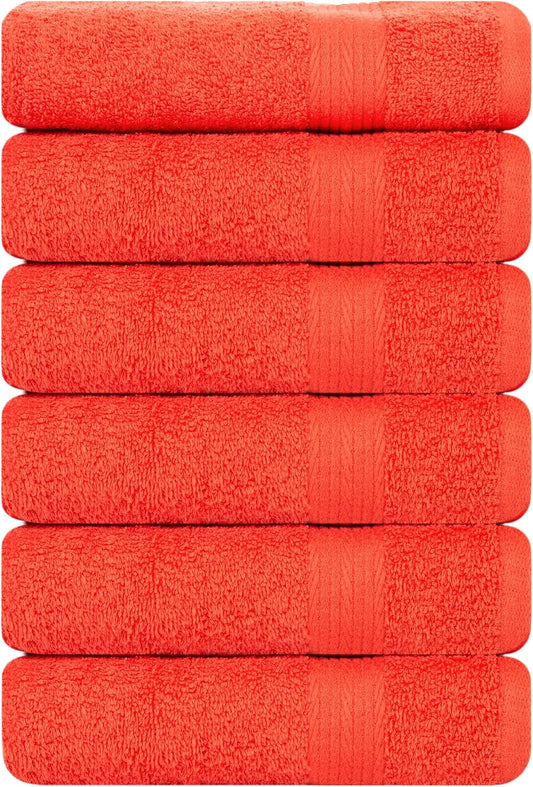 Ample Decor Hand Towel 18 X 28 Inch Pack of 6 600 GSM 100% Cotton,Oeko Tex Certified Soft Absorbent Thick Durable Premium Quality, for Hotel, Bathroom, Spa, Daily Use, Gym - Machine Washable-Orange
