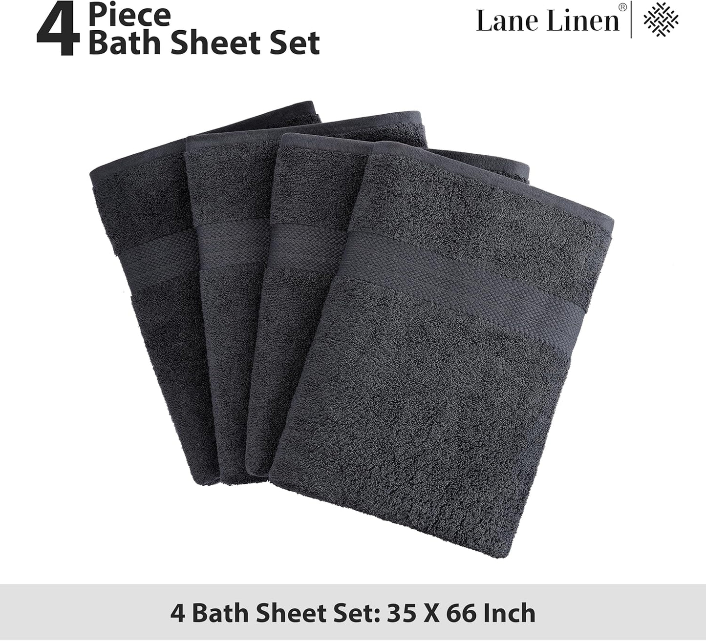 LANE LINEN 100% Cotton Bath Sheets Set of 4 (35"x66") - Ring Spun Cotton Extra Large Bath Towels Sets - Quick Dry, Soft & Absorbent Oversized Towel Set - Pre Shrunk, Fade Resistant - Black Towels