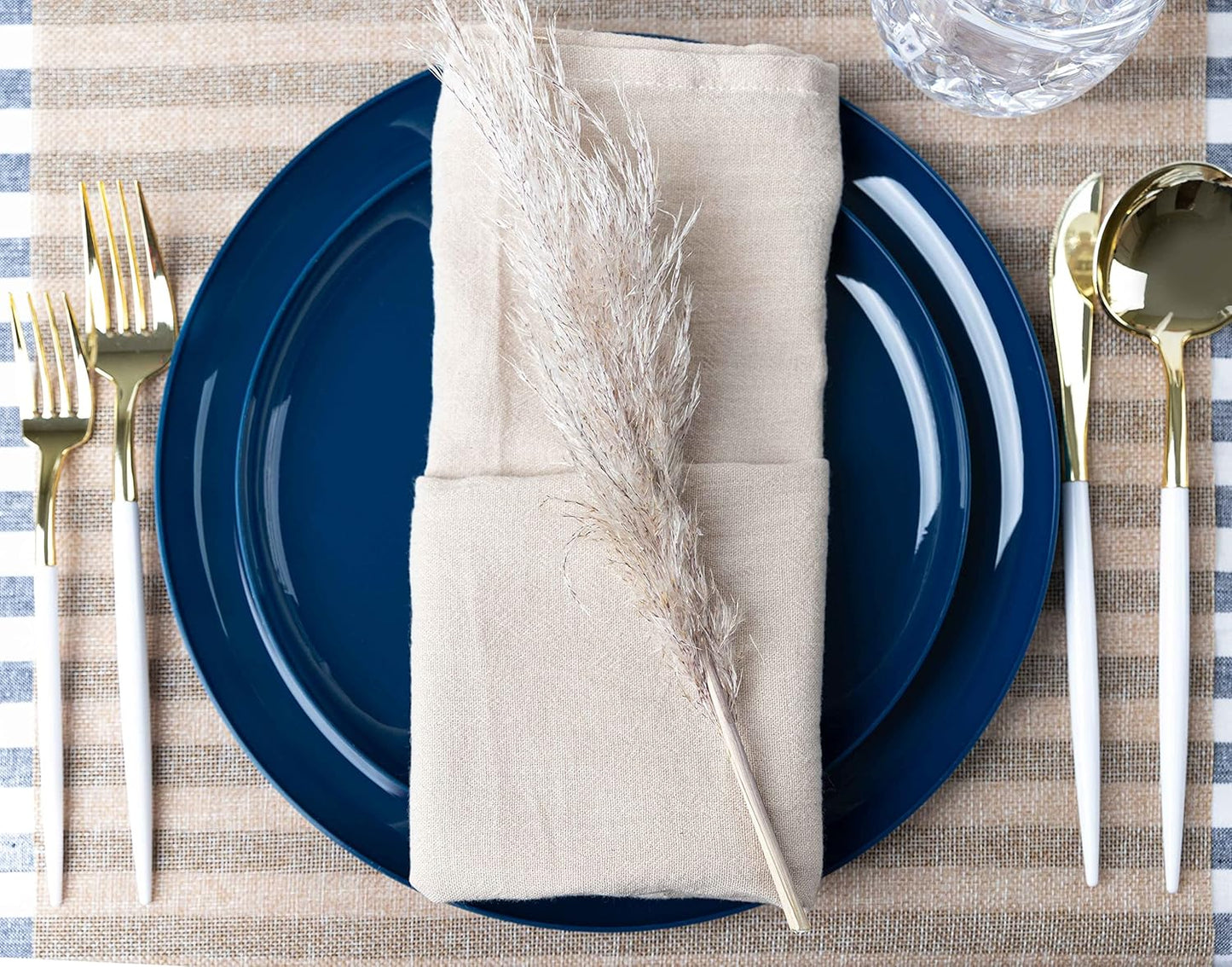 PLASTICPRO [30 Pack 8.6''] Dark Blue Plastic Party Plates Edge Collection Premium heavyweight Elegant Disposable Tableware Dishes